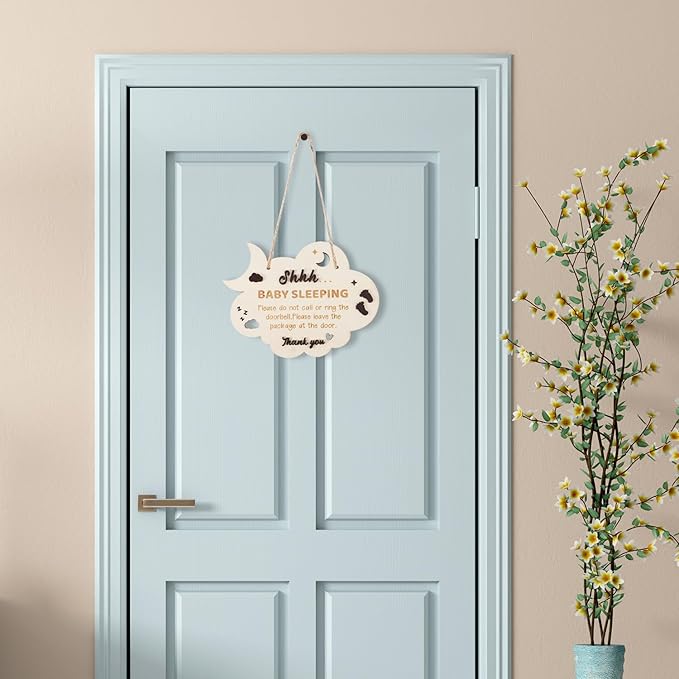 Baby Sleeping Door Sign, 8.27x6.3in Wooden Baby Sleeping Hanging Sign