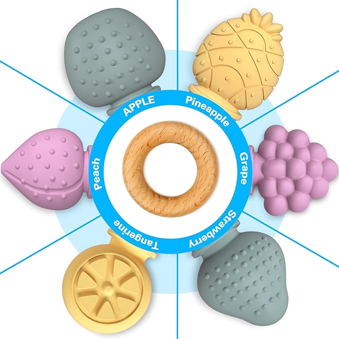 GJZZ Baby Teething Toys Silicone Teethers BPA Free Fruit Shape 0-3 6-12