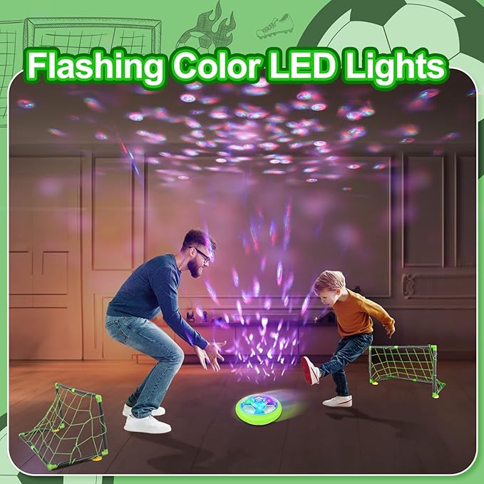 Hover Soccer Ball with 2 Goals-Boy Toys Rechargeable Air Floating Soccer Toy with LED Lights and Foam Bumper, Indoor Games for Kids 4-8-12 3 4 5 6 7 8 9 Year