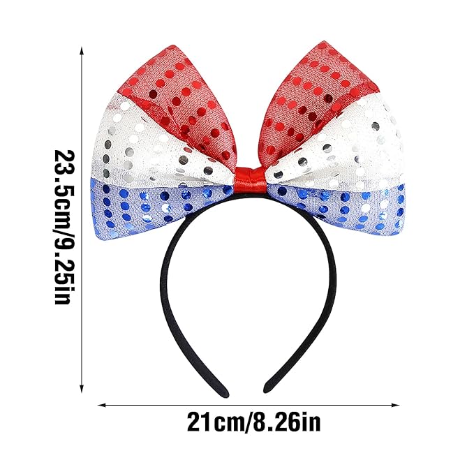 Hairband - 4th of July Decorations Bow Headband with Tassel, Sequins Red Blue White