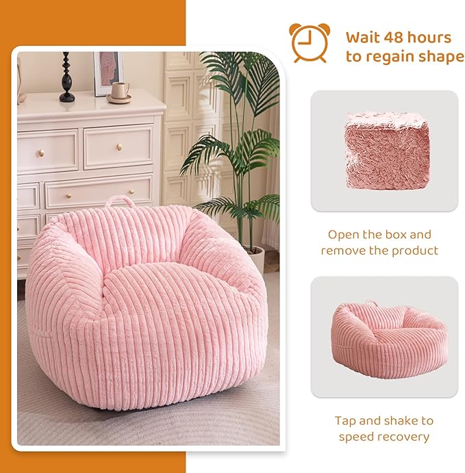 BYBYME Giant Bean Bag Chair for Adults and Kids, Large Comfy Cozy Beanbag, Floor Sofa for Teens, Living Room, Gaming, Reading