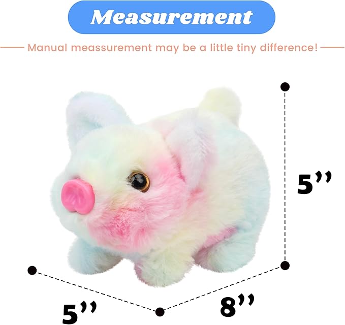 Hopearl Walking Piggy Pet Interactive Crawling Piglet Electronic Plush Toy Pig Oink Twitch Nose Wag Tail Animated Gifts for Toddlers Birthday, Rainbow 8''