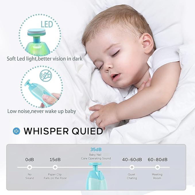 Baby Nail Electric Trimmer with with a Nail Clipper, Polish Grooming Kit with 6 Grinding Head - LED Light Safe Nail Clippers Nail File Kit for Infant Toddler or Adults Toes and Fingernails