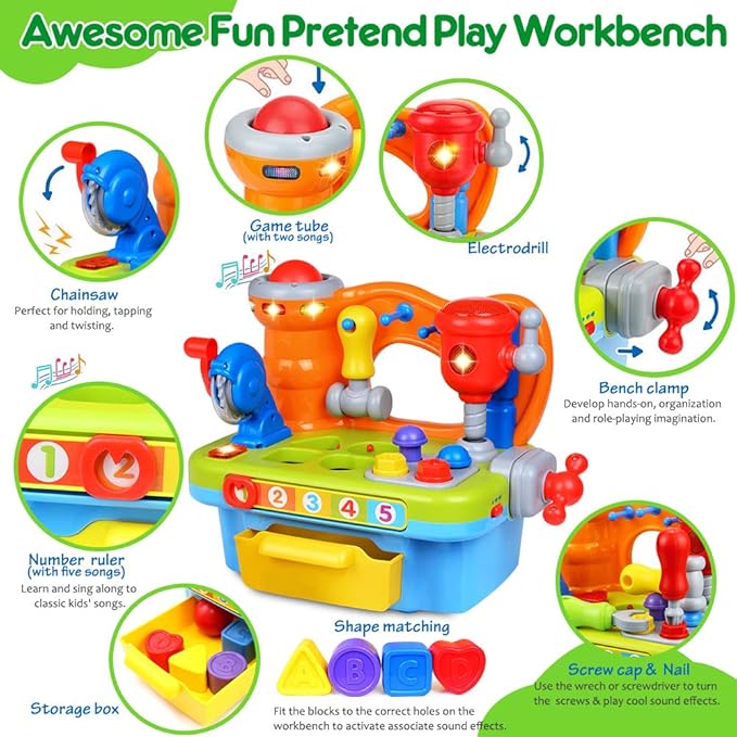Toys for 1 Year Old Boy, Musical Learning Workbench for Toddler Toys Age 1-2 12-18 Months 1 Year