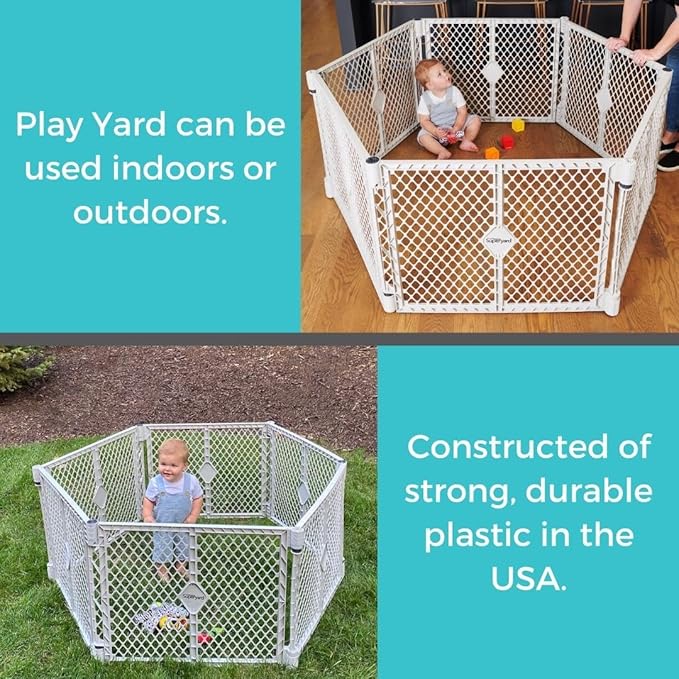 Toddleroo by North States Superyard 6 Panel Free Standing Play Yard, Indoor or Outdoor Baby Playpen, Baby Gate. Made in USA. 5.5 feet Corner to Corner Play Pen (26" Tall, Pewter)