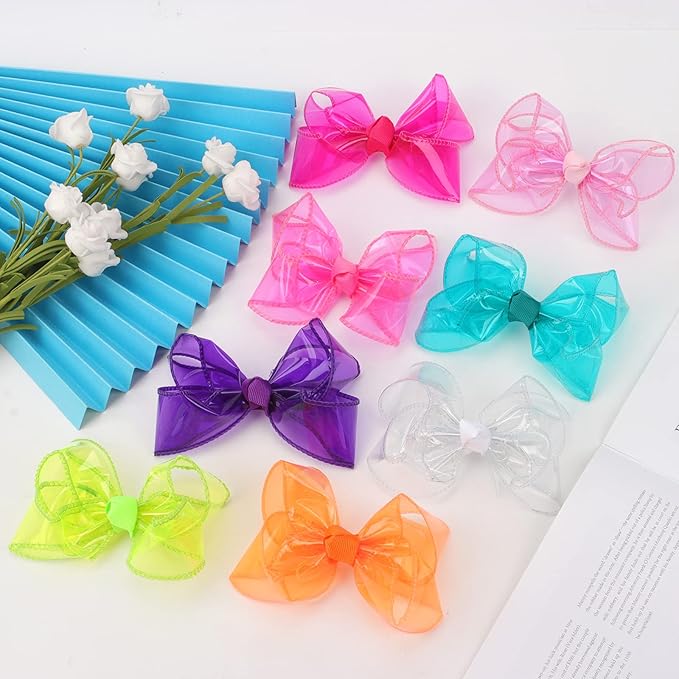 Waterproof Jelly Hair Bows, Multi-colored PVC Summer Swim Pool Bow Clips Transparent Hair Accessories for Girls Toddler Infants Kids Teens Children (Swim Pool Bows 4inch)