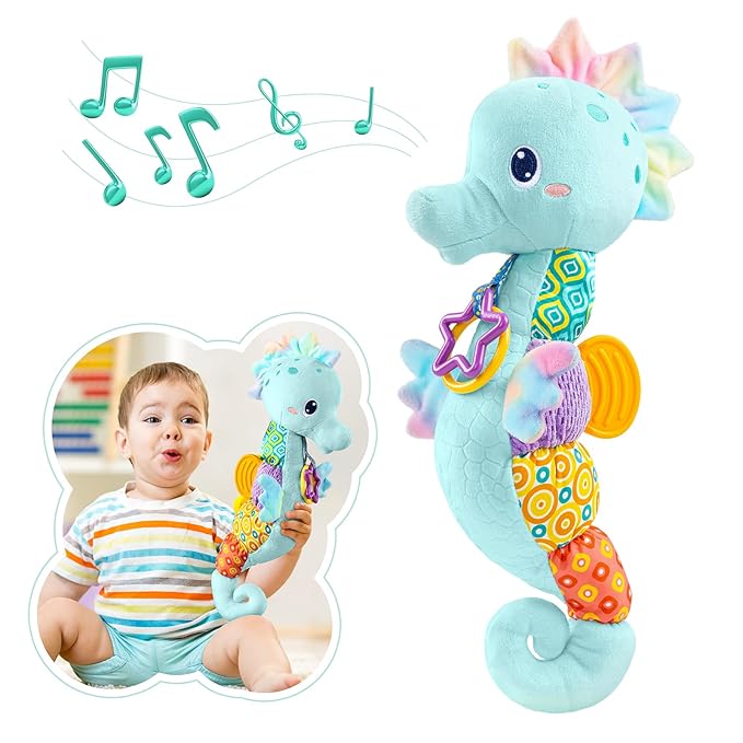 Baby Toys 0 to 12 Months, Musical Stuffed Animal Activity Soft Toys with Multi-Sensory Crinkle