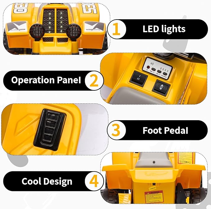 Hetoy 6V Kids Ride On Electric ATV, Ride Car with LED Headlights 1-3 Boys