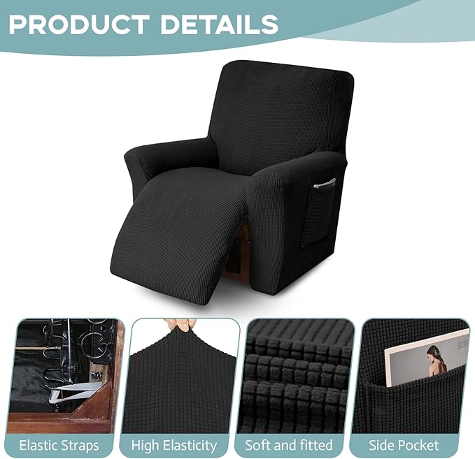 Recliner Chair Cover Lazy Boy Recliner Covers Recliner Covers for Recliner Chair 1 Piece Furniture Protector Prevent wear and pet Hair(Recliner,Black)
