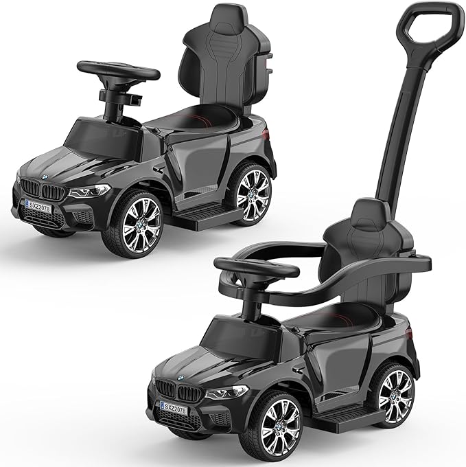 Hetoy Push Cars for Toddlers 1-3 Boys Girls,4-in-1 Ride On Cars Licensed BMW with Horn, Music