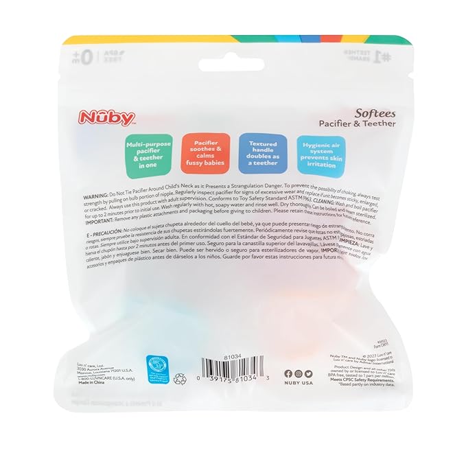 Nuby Silicone Softees Pacifier and Teethers - (5-Pack) Silicone Baby Pacifiers and Teethers 0+ Months