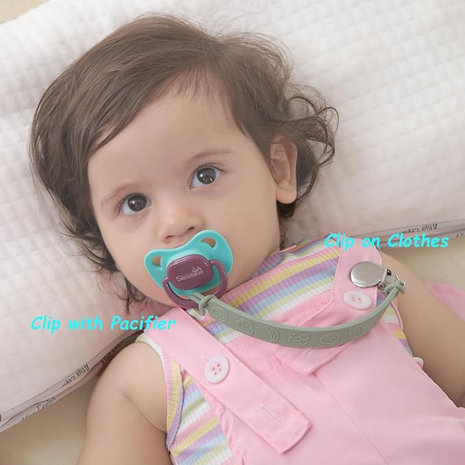 Silicone Pacifier Clip, Seposeve Pack of 3 Baby Pacifier Teether Clip with 4 Texture