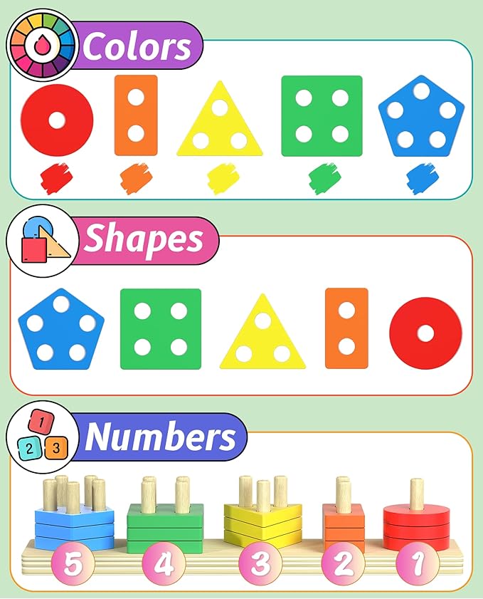 Montessori Toys for 1 2 Year Old Boy and Girl, Shape Sorter Wooden Toys for Toddlers 1-3 1-2, 1 2 Year