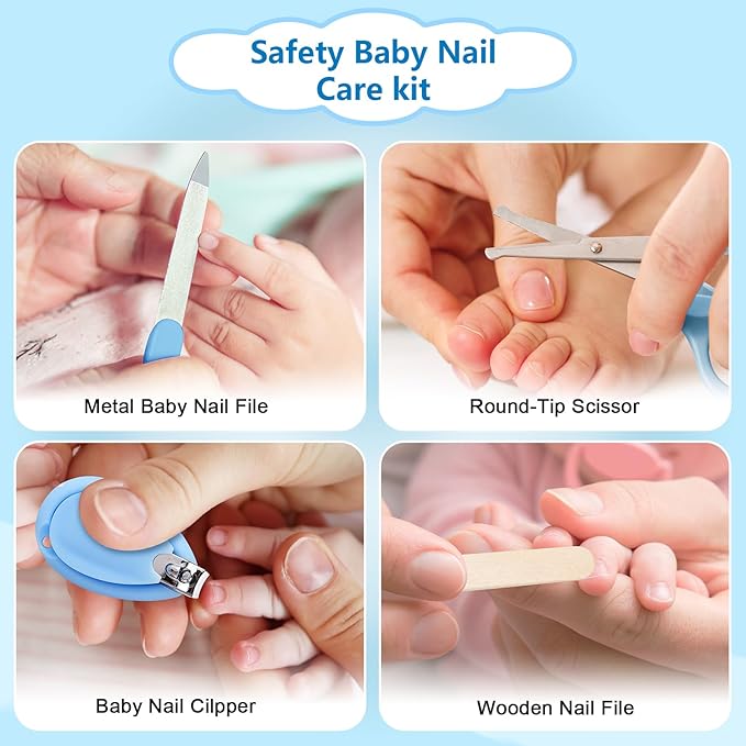 Megainvo Baby Healthcare and Grooming Kit, 24 in 1 Baby Nail Trimmer Electric Set with Light, Portable Newborn Nursery Health Care Set Nail Clippers Infant Hair Comb Brush for Toddlers Boys Girls