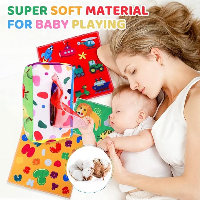 Baby Toys 6 to 12 Months - Tissue Box Toy Montessori for Babies 6-12 Months, Soft Stuffed High Contrast Crinkle Infant Sensory Toys