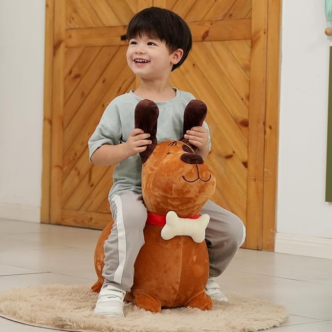 INPANY Bouncy Brown Dog Hopper Toy 2 Year Old Boy, Toddler Plush Bouncing Horse Hopper 3 4