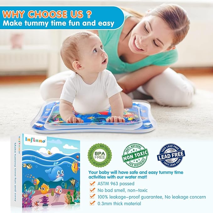 Infinno Inflatable Tummy Time Mat Premium Baby Water Play Mat for Infants and Toddlers Baby Toys for 3 to 24 Months, Strengthen Your Baby's Muscles