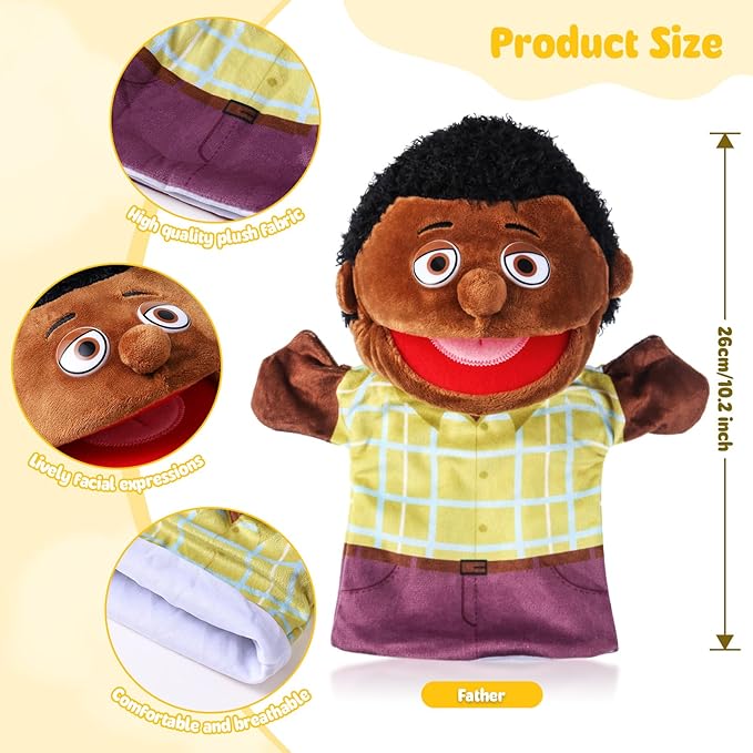 1 Pcs Family Hand Puppets 12 Inch Grandparents, Mom & Dad