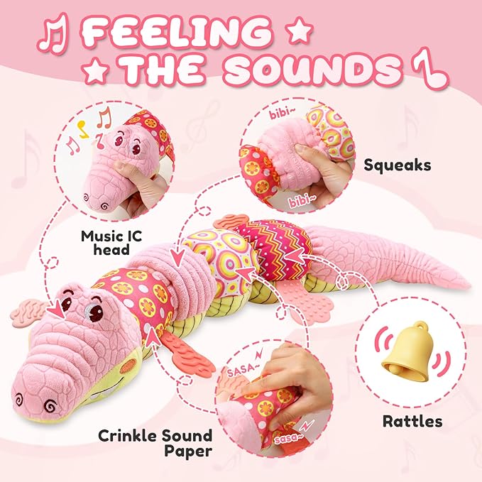Baby Toys 0 to 12 Months, Musical Stuffed Animal Activity Soft Toys with Multi-Sensory Crinkle