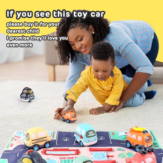 Inertia Baby Toy Cars Gifts with Storage Bag, 6 Pcs Push and Go Kids Early Educational Toys for 1 2 3 Year Old Boys Girls