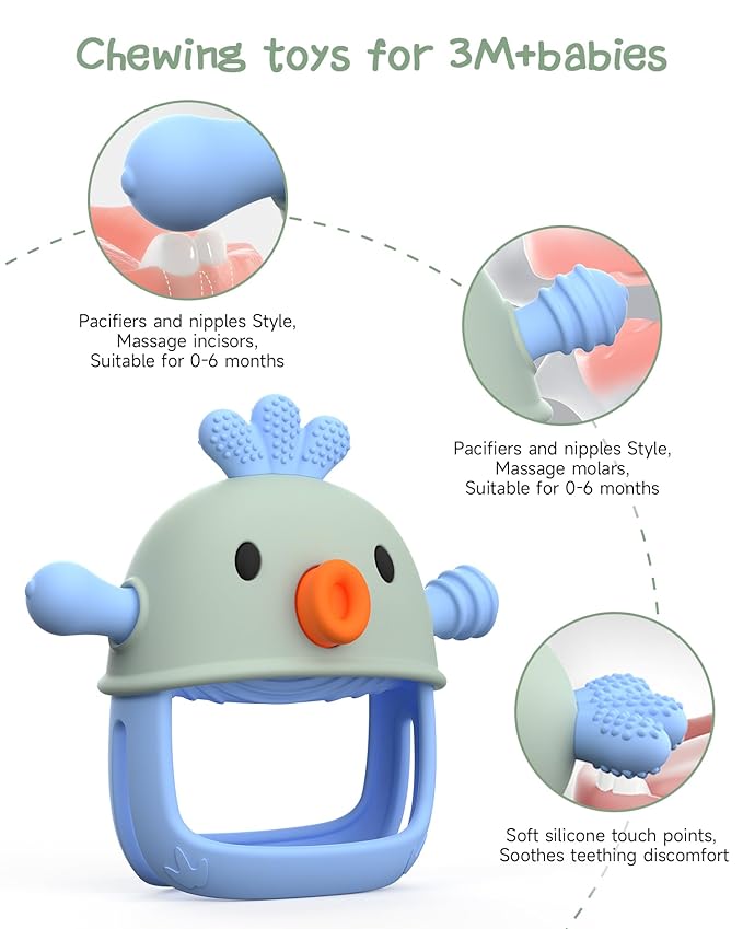 2 Packs Baby Teething Toy Silicone Teething Mitten for Infants 3+ Months, Anti-Drop Silicone Baby Teether