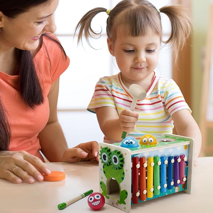 6-in-1 Pound A Ball Toy for Toddlers 1 2 3 - Hammering Pounding & Tapping Toy with Xylophone, Gear 1st Birthday
