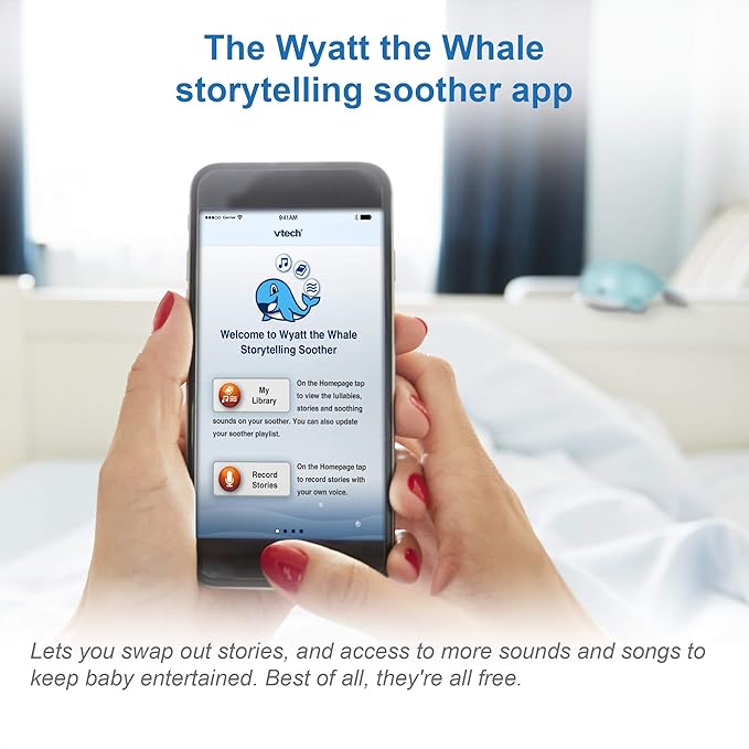 VTech Communications BC8312 Wyatt The Whale Storytelling Baby Sleep Soother with a White Noise Sound Machine Featuring; 10 Stories, 10 Ambient Sounds & 10 Calming Melodies with Glow-on-Ceiling