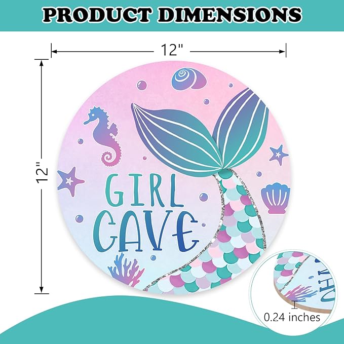 Girl Gave Ocean Mermaid Front Door Sign, Pink Coastal Wood Door Hanger Outdoor Outside Porch Nursery Decor