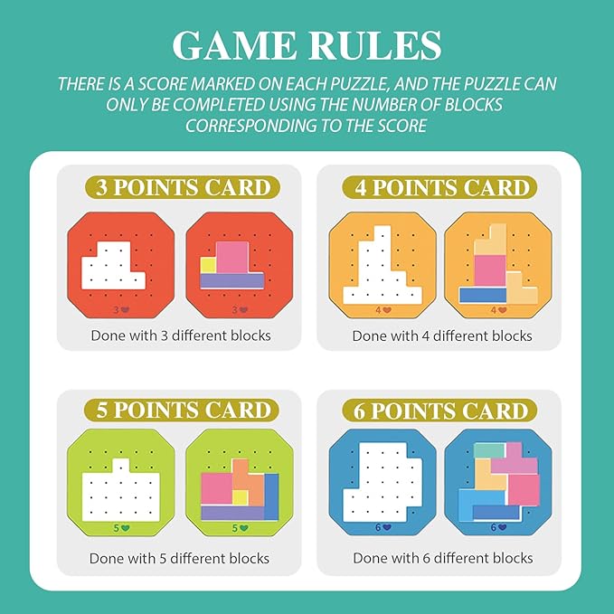 Block Jigsaw Puzzle Games, 128 Pcs Colorful 3D Creative Desktop Wooden Puzzle Game Kids Tangram Math Toys Building Blocks Board, Montessori Puzzle Toys for Kids, Tangram Toy Educational Toys