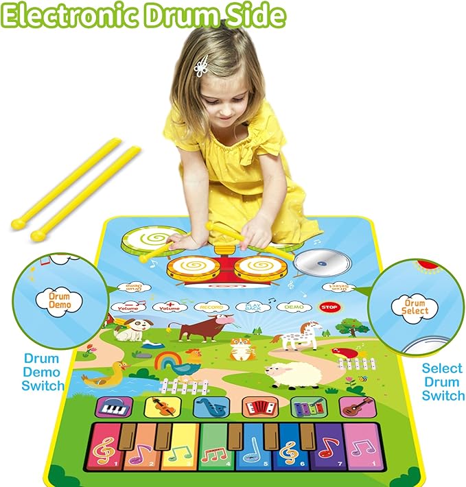 1 Year Old Boy Toys, 3 in 1 Musical Toys for Toddlers 1-3 Piano Keyboard 2 Drum 12-18 Months 1 2 3 Year