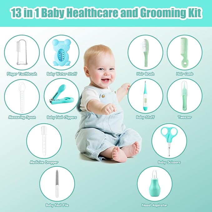 Baby Grooming Kit, Infant Safety Care Set with Hair Brush Comb Nail Clipper Nasal Aspirator,Baby Essentials Kit for Newborn Girls Boys