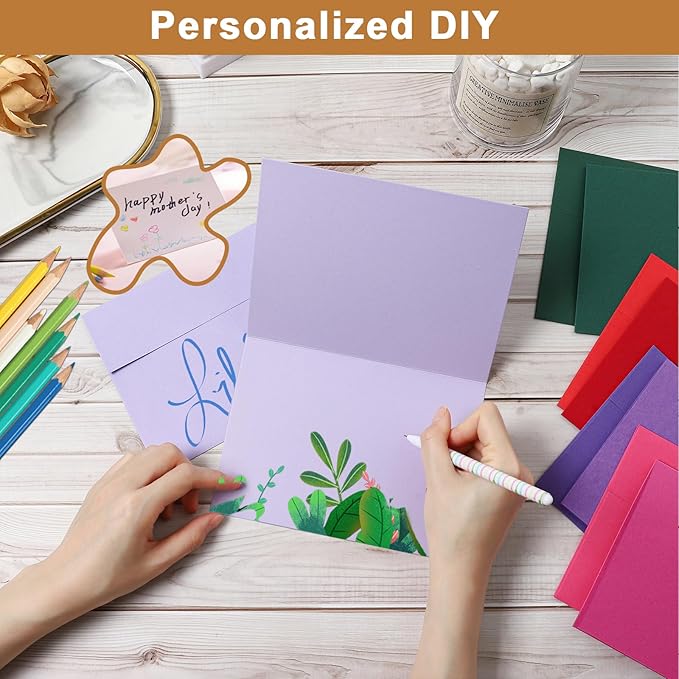10 Assorted Colors Blank Greeting Cards and Envelopes 5 x 7 Heavyweight Folded Cardstock and A7 Envelopes Self Seal 100 Packs for Invitations, Wedding