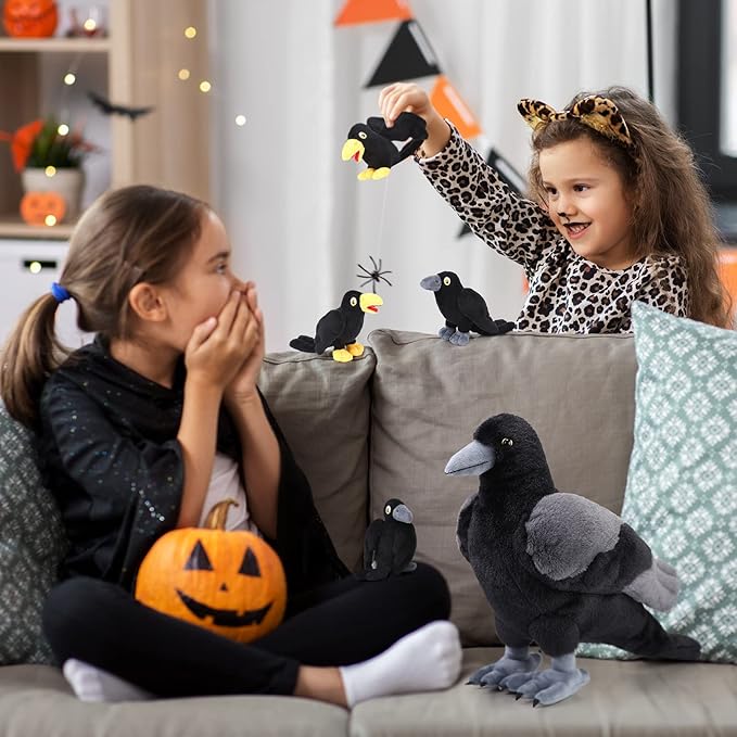 HyDren 5 Pcs Black Bird Plush Toy Set 14 Inch 4 Small