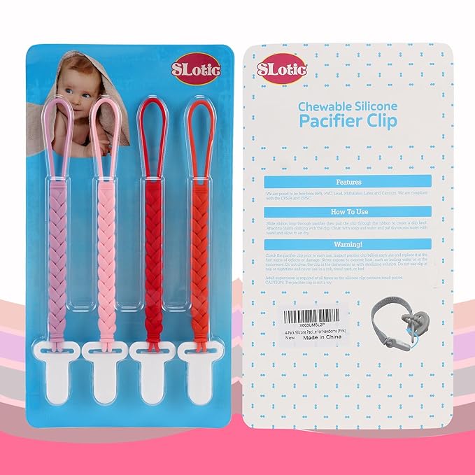4-Pack Silicone Pacifier Clips with a Woven Rope Shape