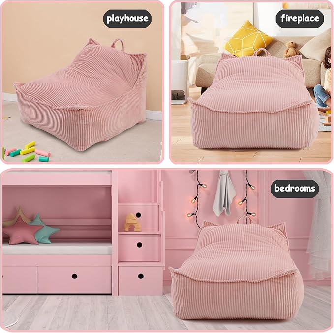Bean Bag Chairs for Adults/Kids, Lounge Reading Chair with Memory Spone Filling, with Removable and Machine Washable Cover, for Living Room/Bedroom (Pink)