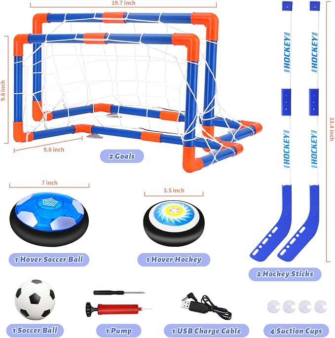 Hover Soccer Ball Set for Kids, 3-in-1 Air Hover Soccer Hockey Toy Set 3-12 Years