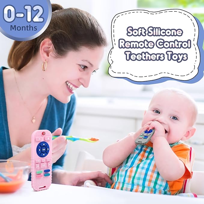 AiTuiTui Teething Relief Teethers Toys for Babies 3 6 9 12 Months Gifts, Silicone Sensory Remote Control Baby Teether Toy for Babies Newborn Infant Boy Girl Autism Toys