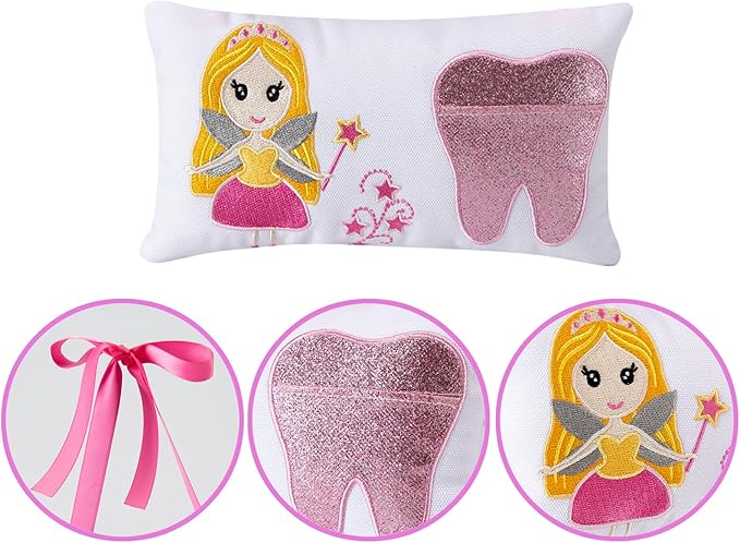 Tooth Fairy Pillow with Pocket for Girls and Boys Kids 8.6 x 4.8 inches