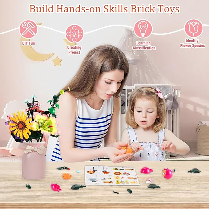 Flowers Bouquet Building Toy, 845Pcs Office Home Decor Botanical Collection Flowers Building Set