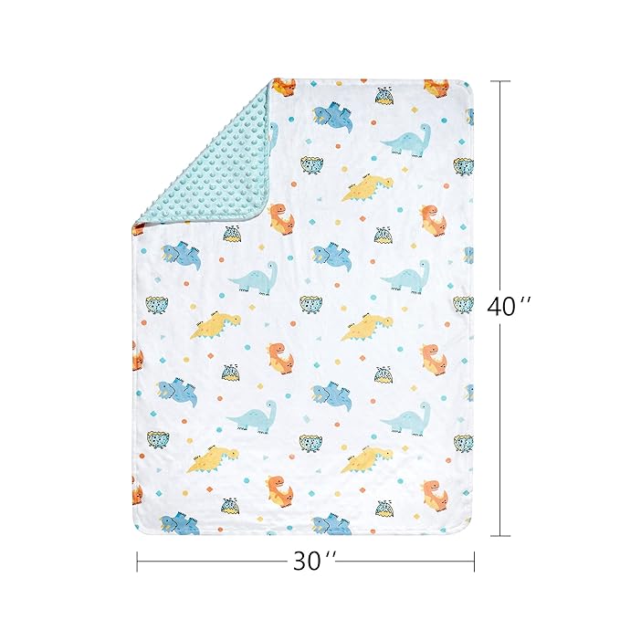 DaysU Silky Micro Soft Plush Baby Blankets for Boys with Print Animal Pattern and Soothing Raised Dots, Double Layer Bed Throws for Baby Crib 30x40 Inches