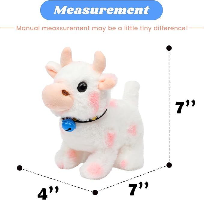 Hopearl Walking Cow Interactive Electronic Pet Plush Diary Cattle Toy with Sounds and Movements MOO Nodding Head Wag Tail Animated Gifts for Toddlers Birthday, Pink 7''