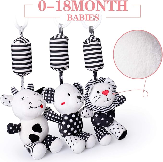 rolimate Baby Toy Cartoon Animal Stuffed Hanging Rattle Toys, Baby Bed Crib Car Seat Travel Stroller Soft Plush Toys with Wind Chimes, Best Birthday Gift for Newborn 0-18 Month