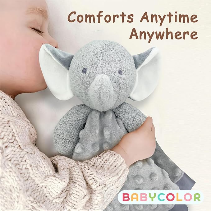 Elephant Baby Security Blanket Loveys for Babies Boys Girls, 15" Soft Baby Lovey Unisex Lovie