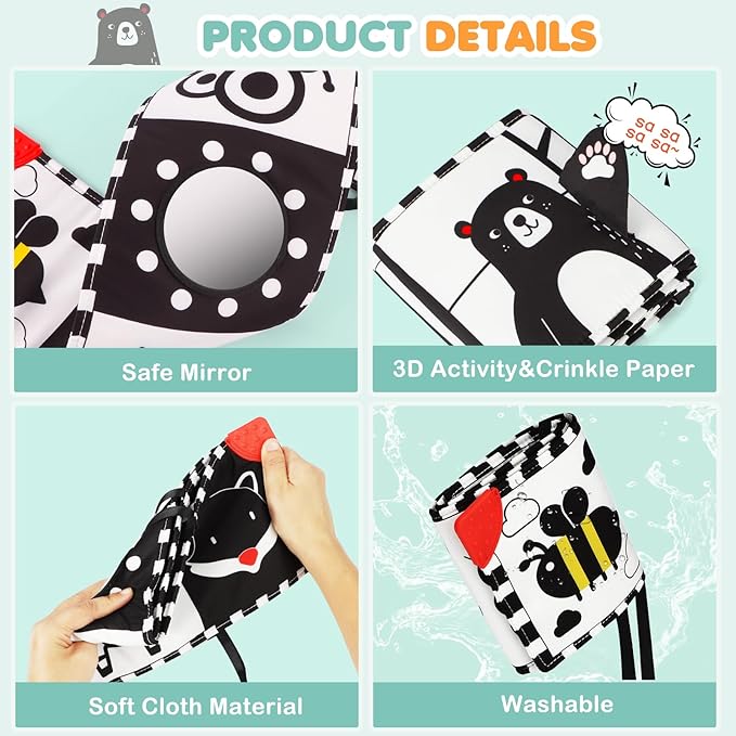Black and White Baby Toys - High Contrast Baby Toys for Newborn Brain Development 0-3-6-12 Months