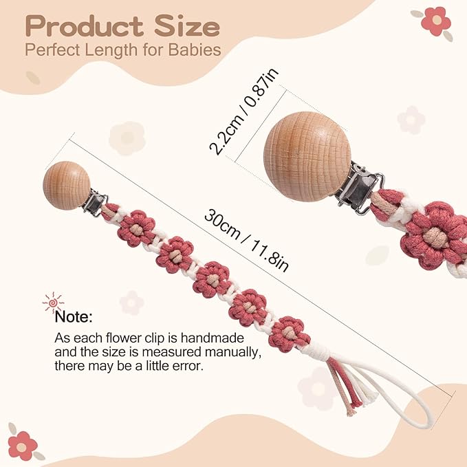 Pacifier Clip for Boys Girls Floral Daisy Macrame Paci Clip