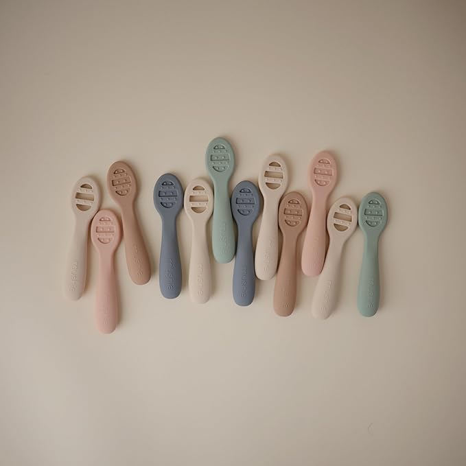 mushie Silicone First Feeding Baby Spoons | 2 Pack (Tradewinds/Shifting Sand)