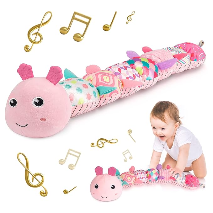 Infant Baby Musical Stuffed Animal Activity Soft Toys with Multi-Sensory Crinkle, Rattle and Textures 0-3-6-12 Months