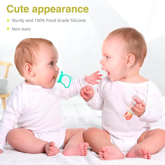 Baby Solids/Frozen Fruit Feeder Pacifier, Infant Teether Toy 4M+, BPA-Free Silicone Pouch & Nipple, Safely Introduce Solids, Teething Relief, 2-Pack (Piglet - Green Pink, S/M/L)