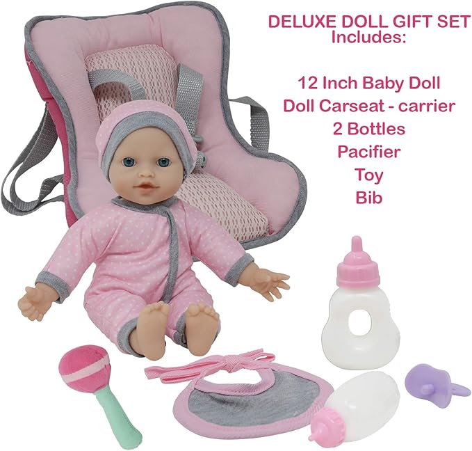 Doll Travel PlaySet - Baby Doll Car Seat Carrier Backpack 12 Inch