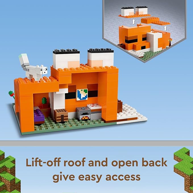 LEGO Minecraft The Fox Lodge House 21178 Animal Toys with Drowned Zombie Figure, Birthday Gift for Grandchildren 8 and